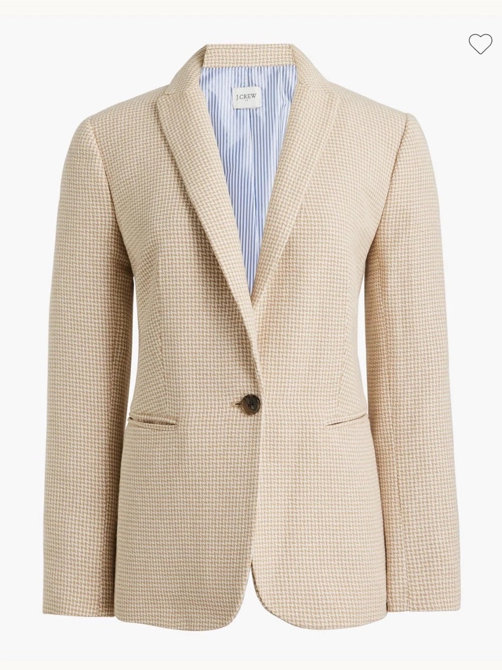 NWT J. Crew Houndstooth Single-Button Blazer Ivory British Khaki Women’s Size 22